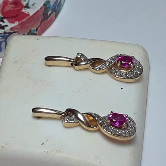 .60ctw Oval Pink Topaz &Diamond Drop Twist 10KT Y/Gold Screw Post Earrings#19995 - Picture 1 of 4